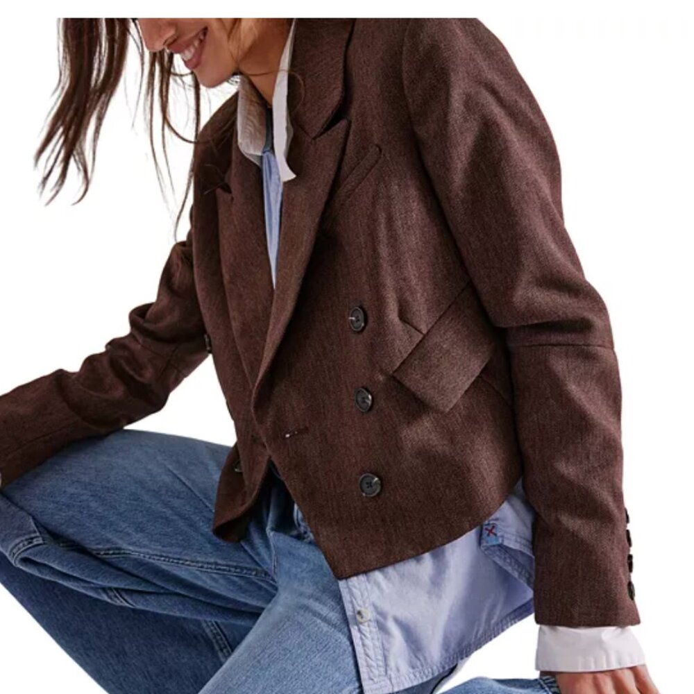 Free People Betty Patterned Blazer in Douro Herringbone Preppy Academia